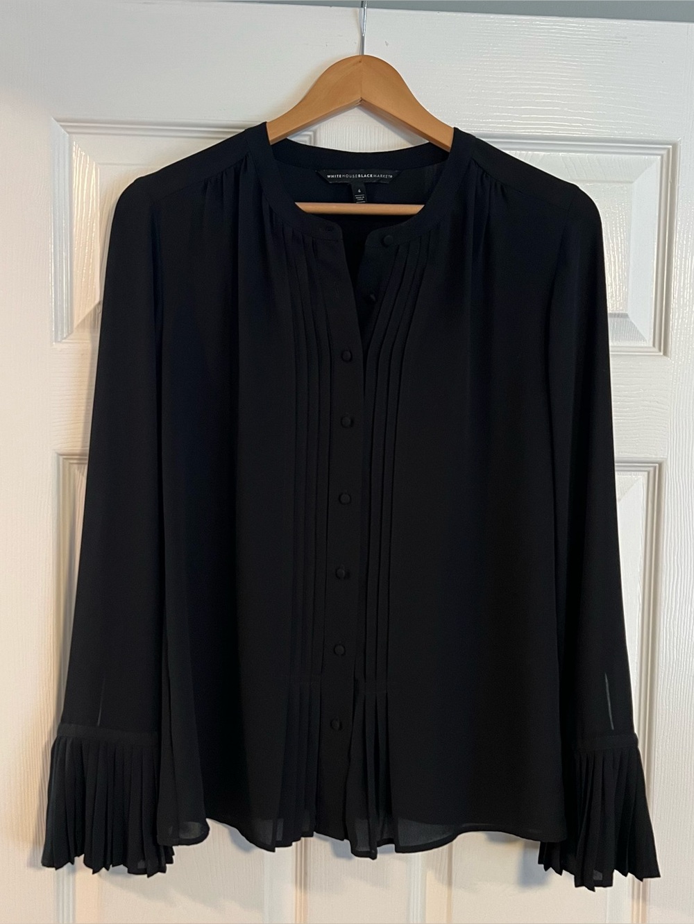 White House Black Market Black Pintuck Button-Down Blouse